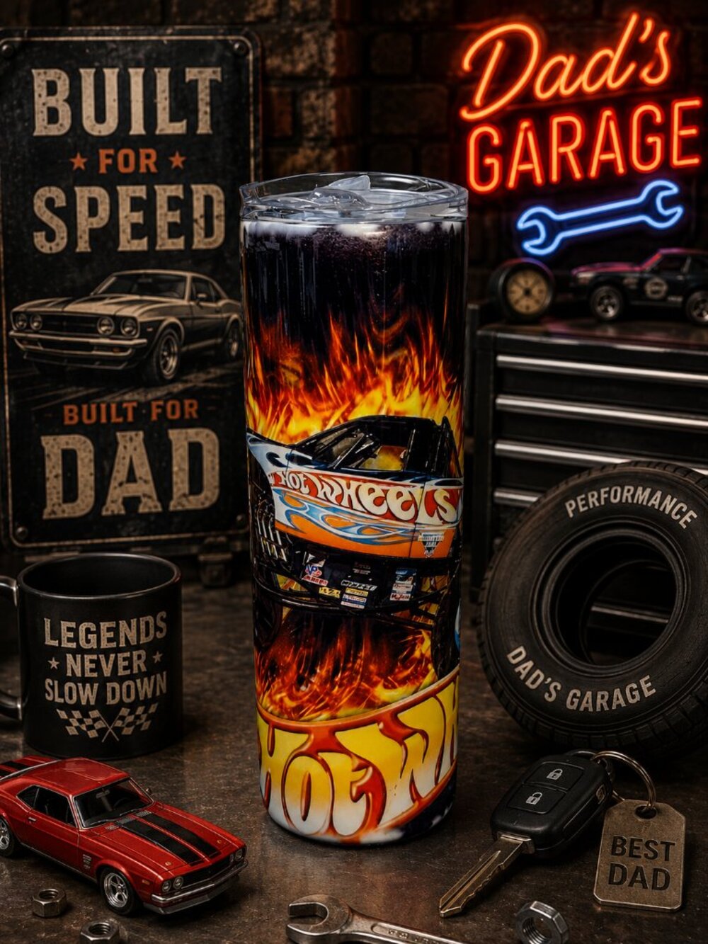 Flame Racer Decorative Tumbler - Orange & Black
